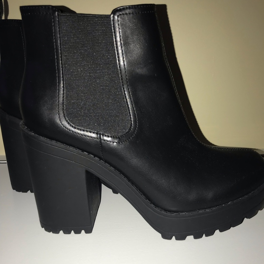 Black faux leather booties